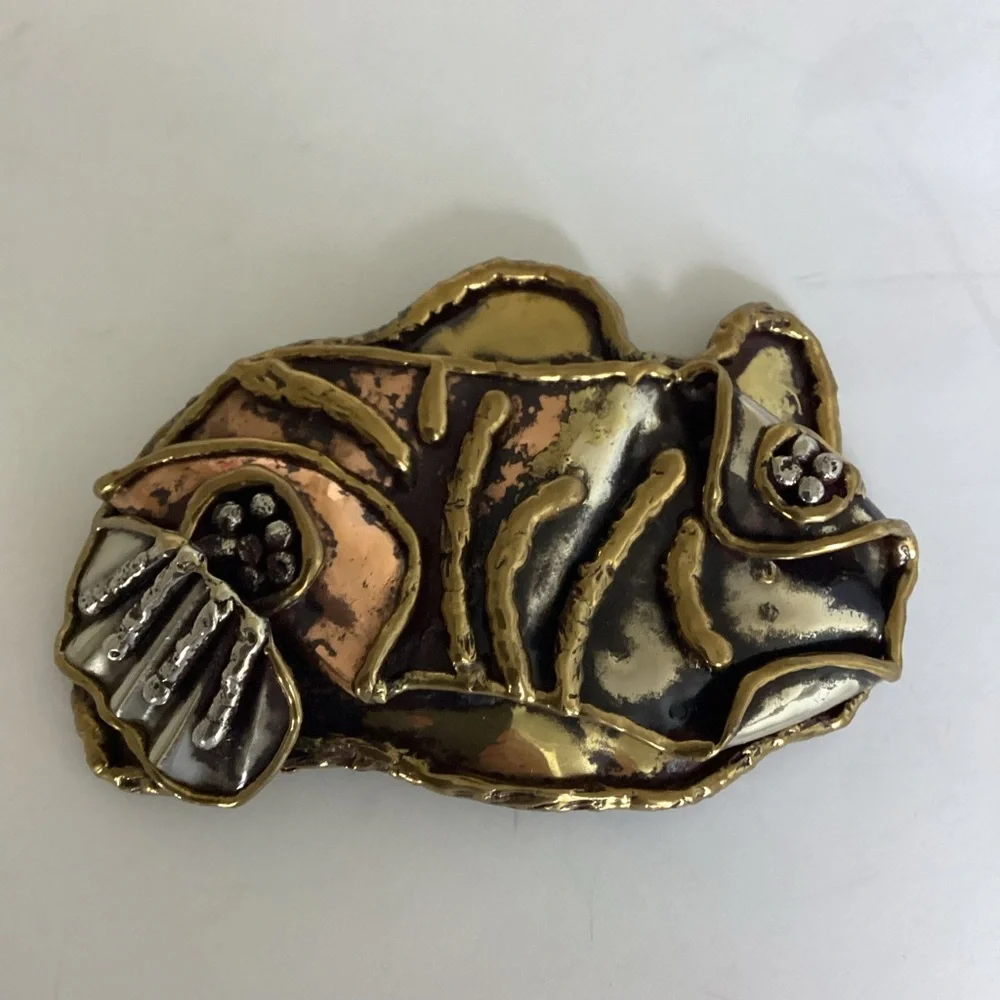 Luciano Vintage Modernist Brutalist Mixed Metal Belt Buckle Abstract